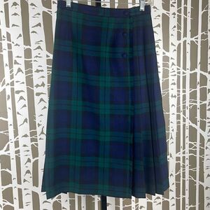 Vintage Bonda Pure Virgin Wool Black Watch Plaid Midi Kilt Skirt 10